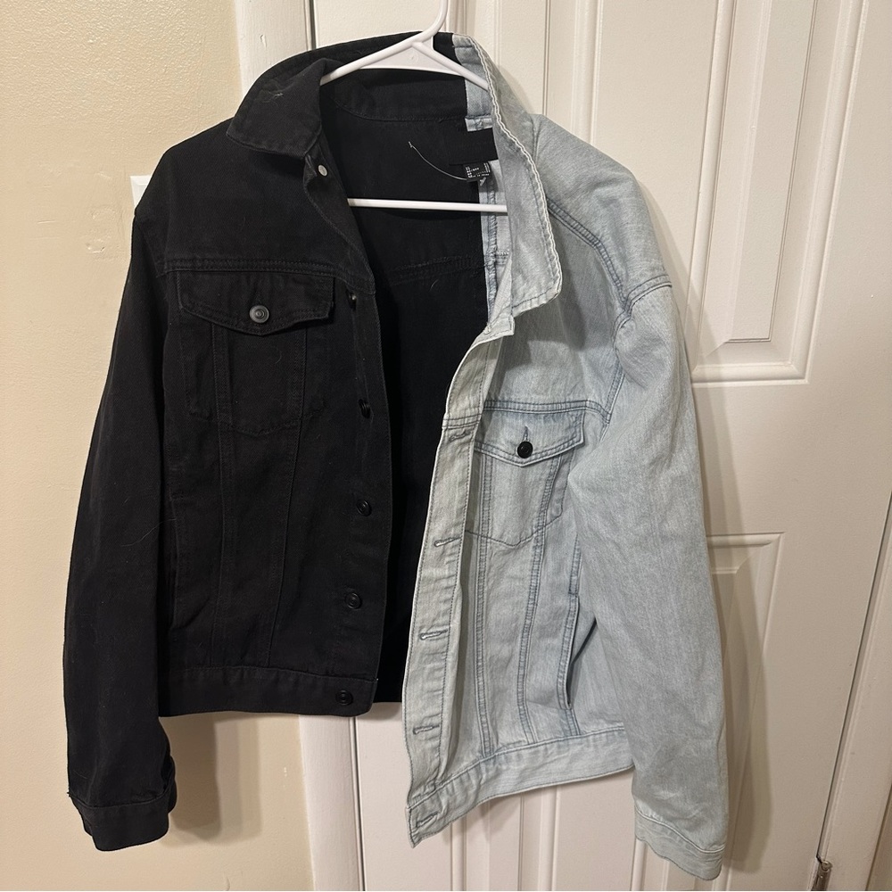 blue&black colorblocked denim jacket